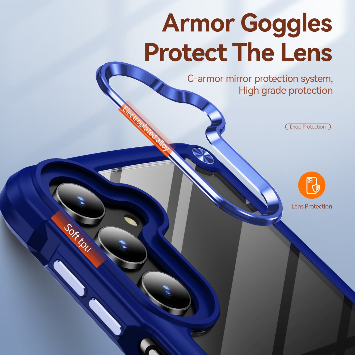 For Samsung Galaxy A16 5G / A16 4G Case Anti-Drop Alloy Lens Frame PC+TPU Phone Cover - Blue