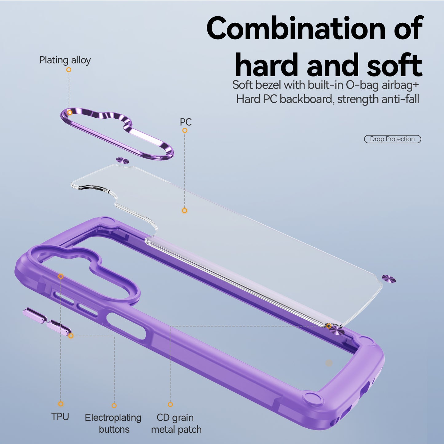 For Samsung Galaxy A16 5G / A16 4G Case Anti-Drop Alloy Lens Frame PC+TPU Phone Cover - Purple