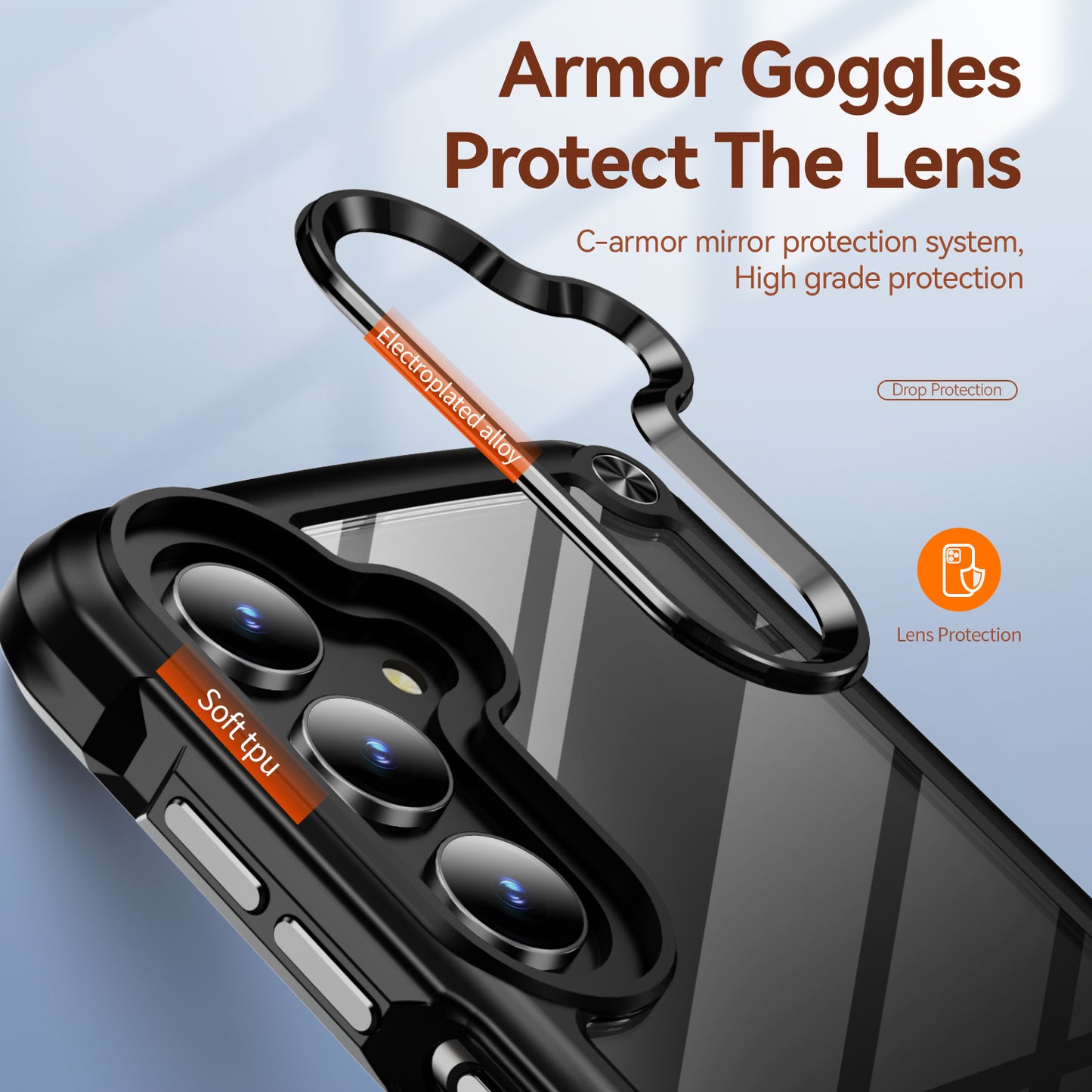 For Samsung Galaxy A16 5G / A16 4G Case Anti-Drop Alloy Lens Frame PC+TPU Phone Cover - Black