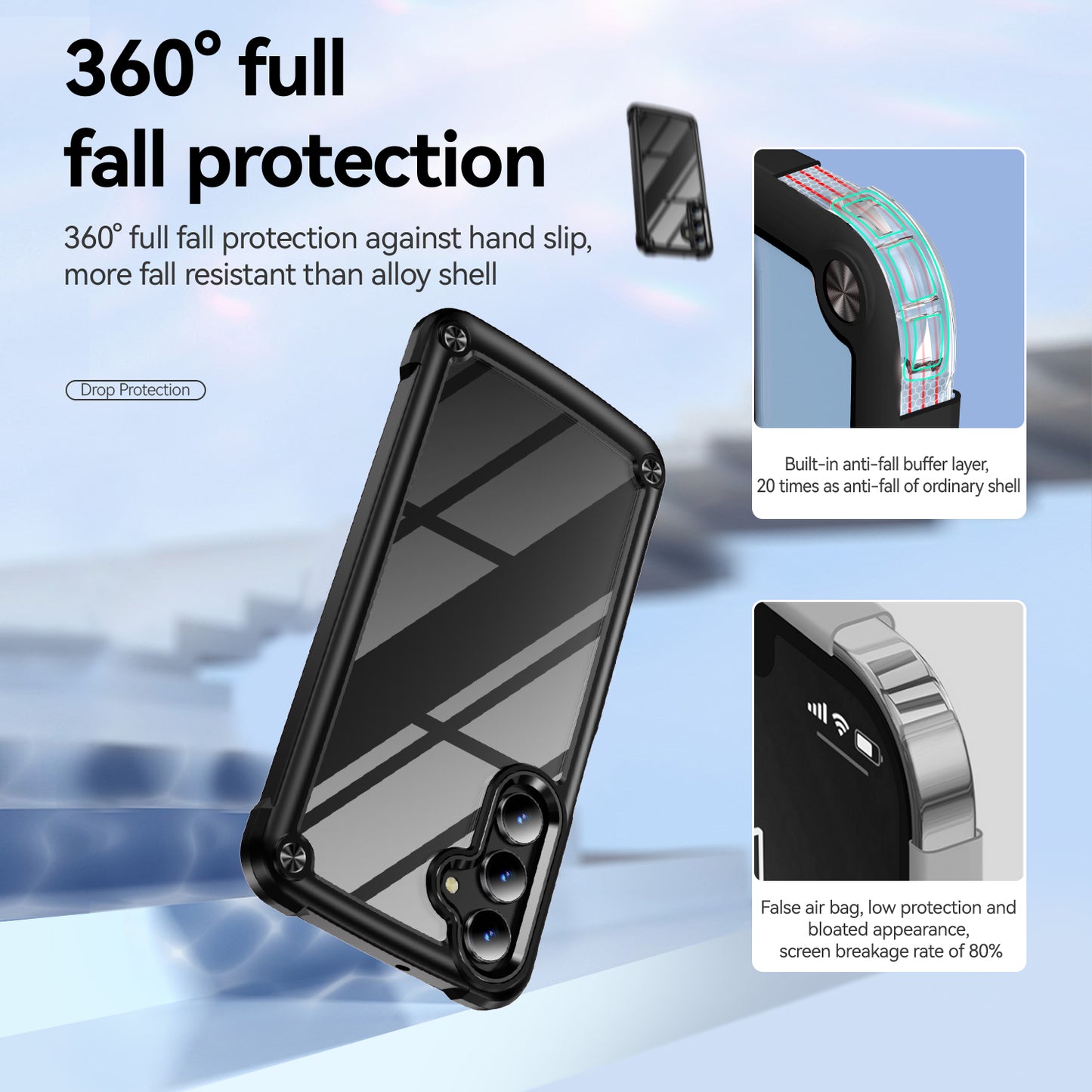 For Samsung Galaxy A16 5G / A16 4G Case Anti-Drop Alloy Lens Frame PC+TPU Phone Cover - Black