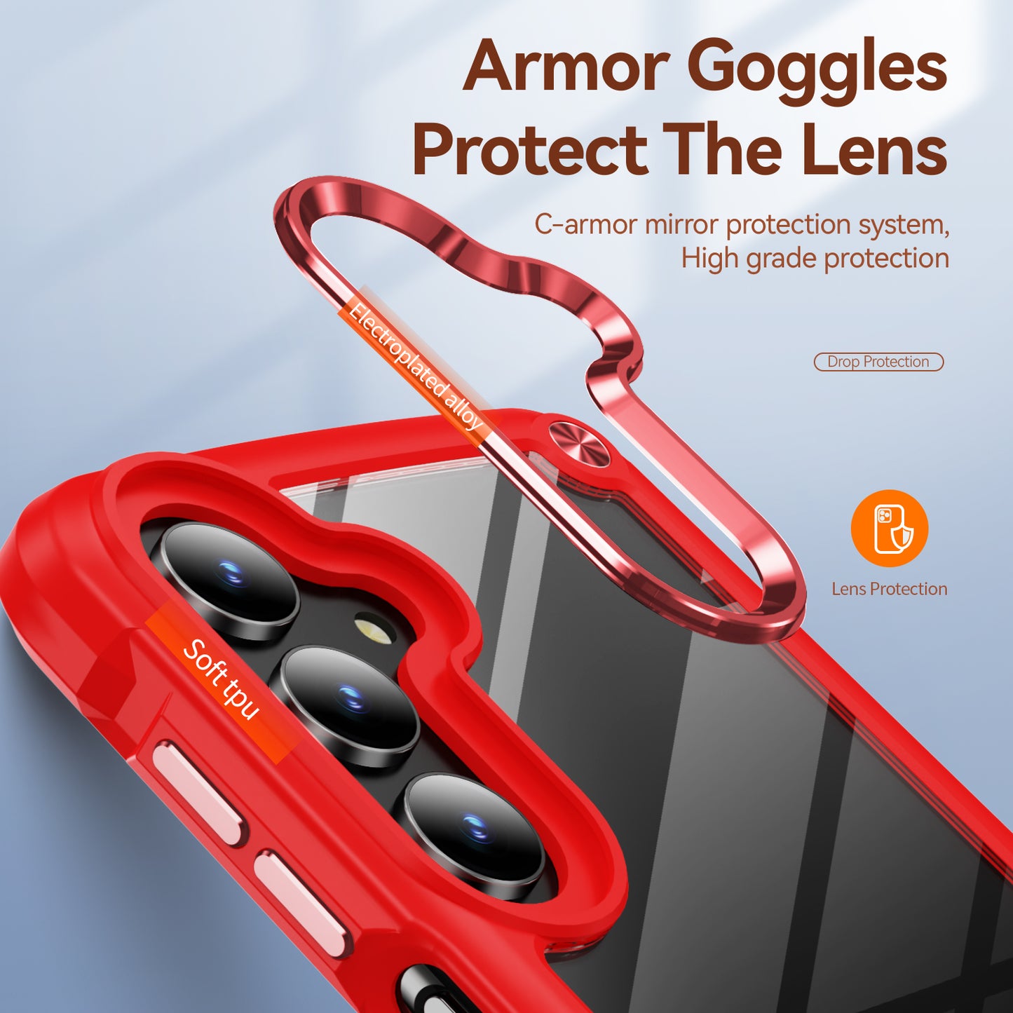 For Samsung Galaxy A16 5G / A16 4G Case Anti-Drop Alloy Lens Frame PC+TPU Phone Cover - Red