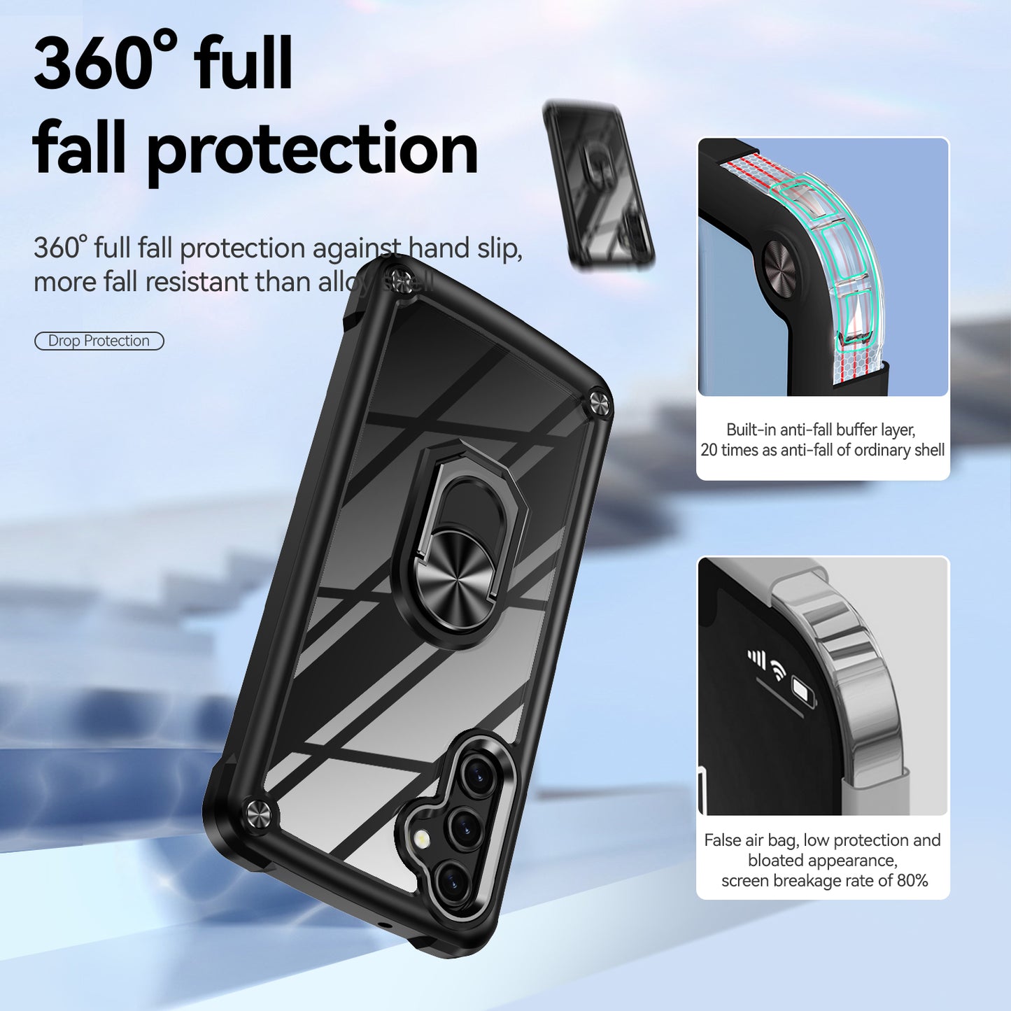 For Samsung Galaxy A16 5G / A16 4G Case Alloy Lens Frame PC + TPU Kickstand Phone Back Cover - Black