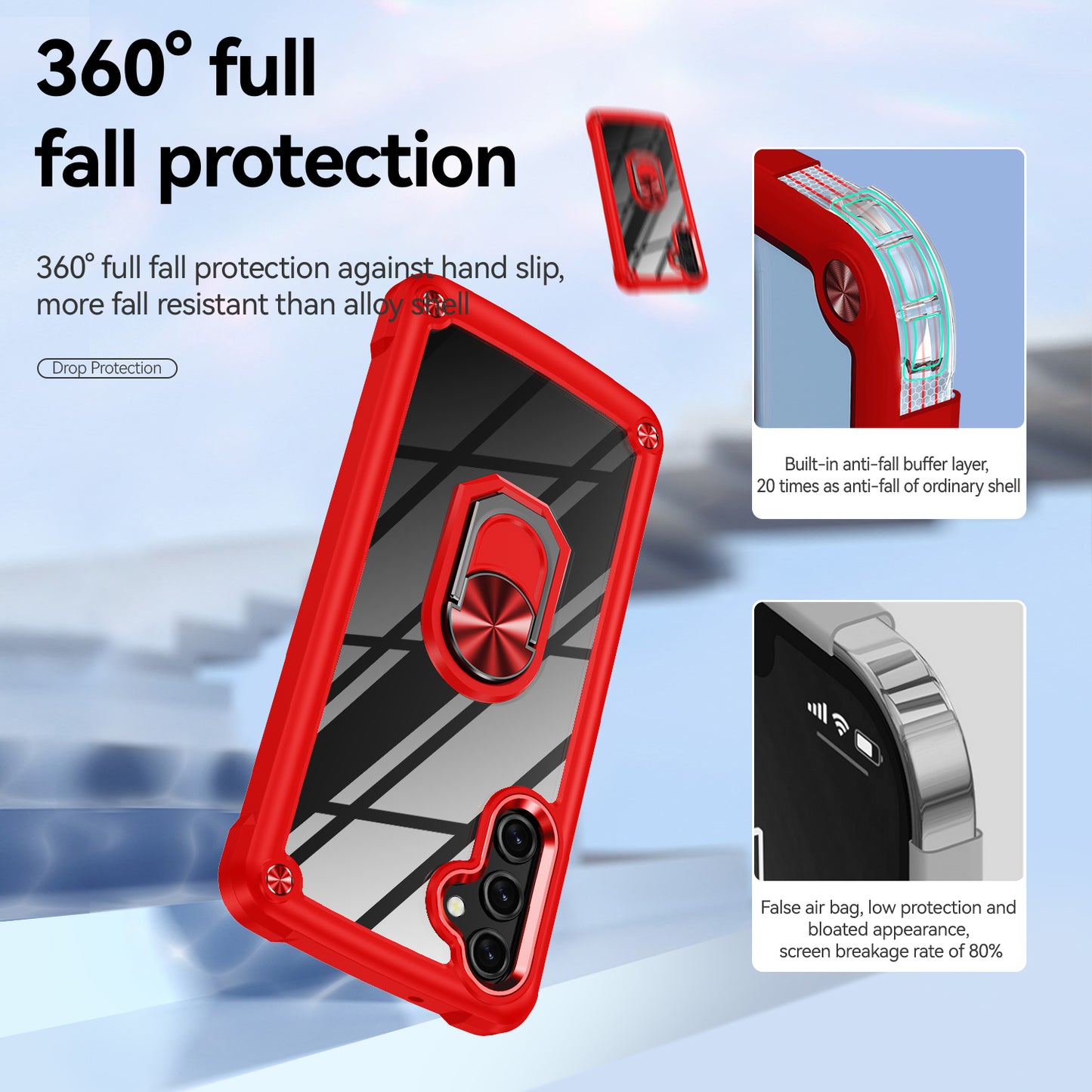 For Samsung Galaxy A16 5G / A16 4G Case Alloy Lens Frame PC + TPU Kickstand Phone Back Cover - Red