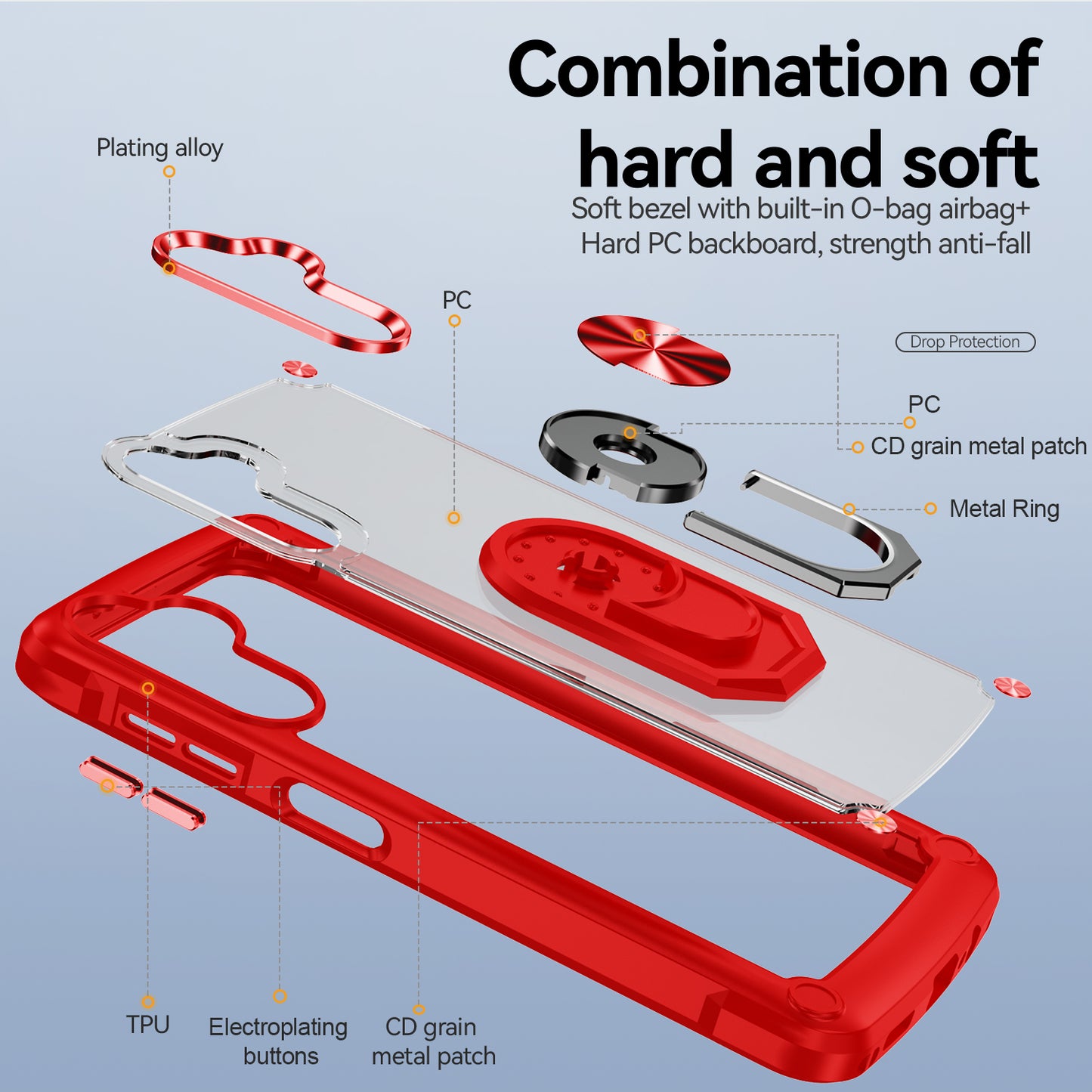 For Samsung Galaxy A16 5G / A16 4G Case Alloy Lens Frame PC + TPU Kickstand Phone Back Cover - Red