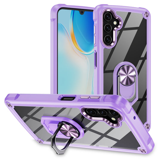 For Samsung Galaxy A16 5G / A16 4G Case Alloy Lens Frame PC + TPU Kickstand Phone Back Cover - Purple