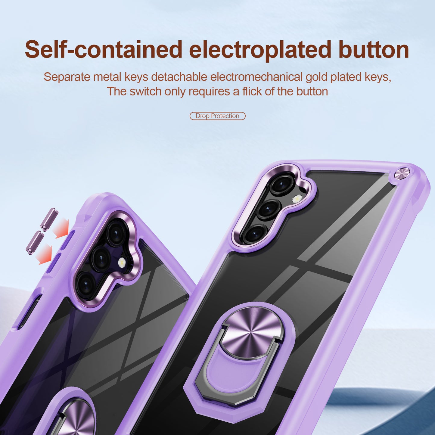 For Samsung Galaxy A16 5G / A16 4G Case Alloy Lens Frame PC + TPU Kickstand Phone Back Cover - Purple