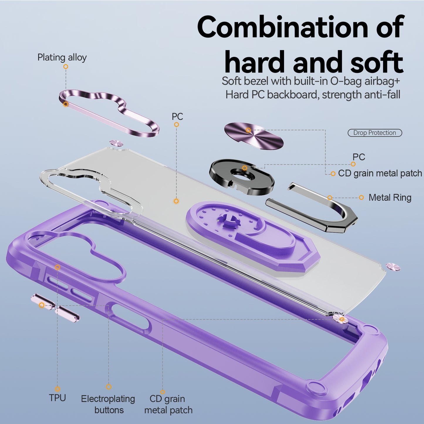 For Samsung Galaxy A16 5G / A16 4G Case Alloy Lens Frame PC + TPU Kickstand Phone Back Cover - Purple