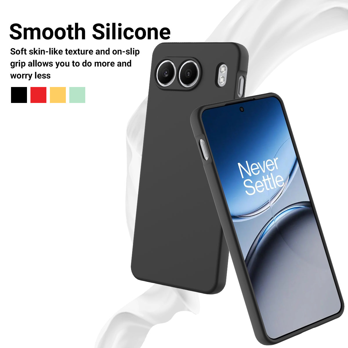 For OnePlus Nord 4 Case Liquid Silicone Anti-Scratch Phone Cover with Hand Strap - Black
