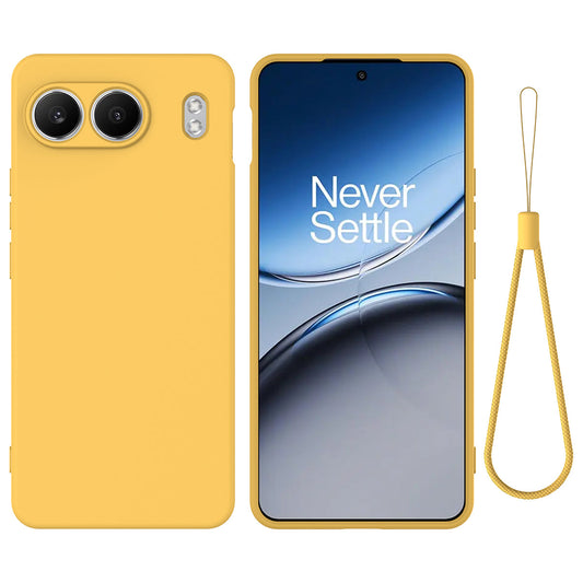 For OnePlus Nord 4 Case Liquid Silicone Anti-Scratch Phone Cover with Hand Strap - Yellow