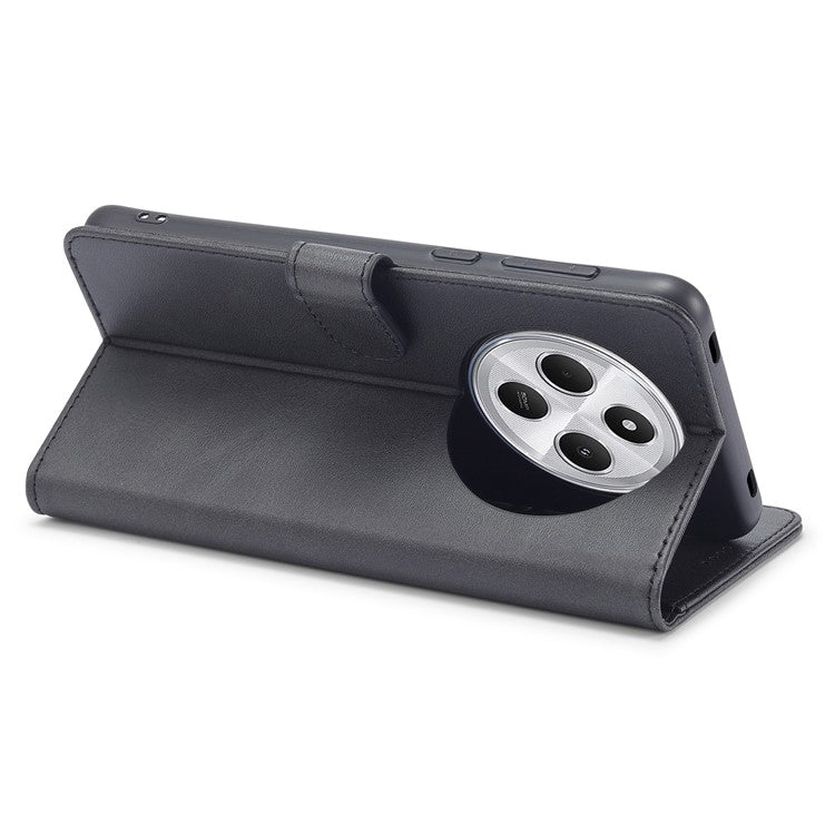 LC.IMEEKE For Xiaomi Poco C75 4G / Redmi 14R 5G / 14C 4G Case Calf Texture PU Leather Stand Wallet Phone Cover - Black