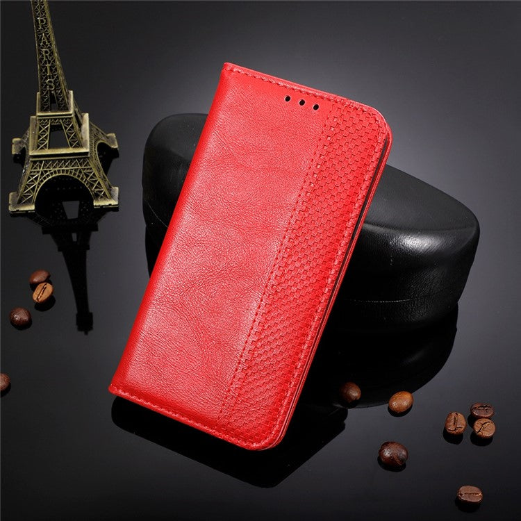 For Motorola Edge 30 Neo 5G Magnetic Auto Closing Retro PU Leather Wallet Case Imprint Pattern Phone Stand Protective Cover - Red