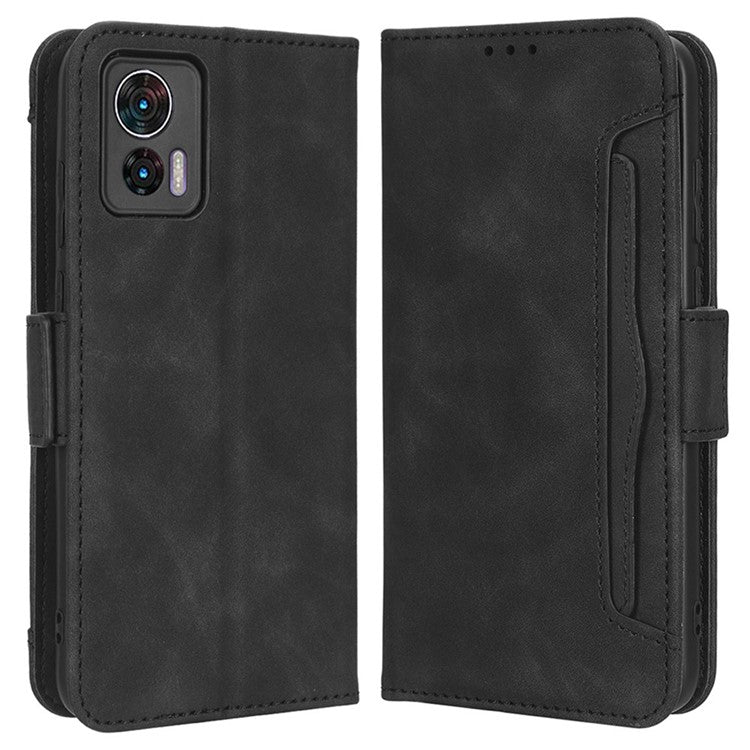 For Motorola Edge 30 Neo 5G PU Leather Multiple Card Slots Cover Side Magnetic Clasp Phone Stand Wallet Case - Black