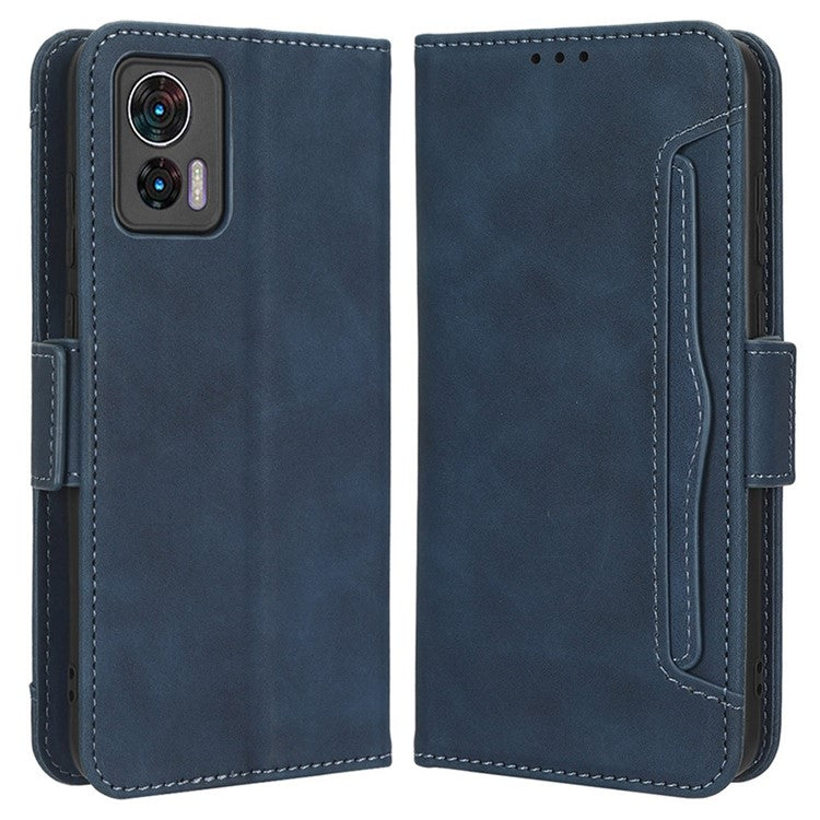 For Motorola Edge 30 Neo 5G PU Leather Multiple Card Slots Cover Side Magnetic Clasp Phone Stand Wallet Case - Blue