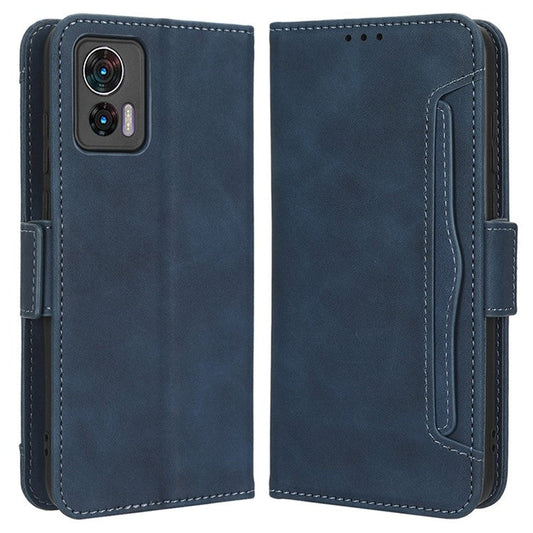 For Motorola Edge 30 Neo 5G PU Leather Multiple Card Slots Cover Side Magnetic Clasp Phone Stand Wallet Case - Blue