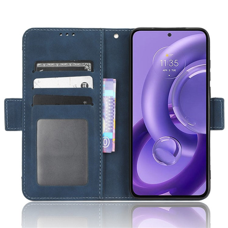 For Motorola Edge 30 Neo 5G PU Leather Multiple Card Slots Cover Side Magnetic Clasp Phone Stand Wallet Case - Blue