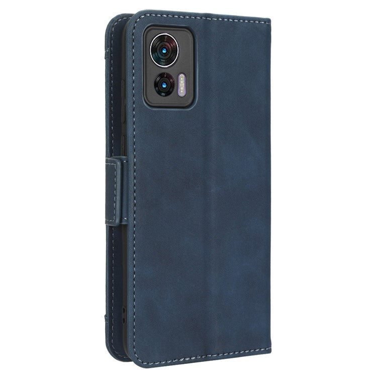 For Motorola Edge 30 Neo 5G PU Leather Multiple Card Slots Cover Side Magnetic Clasp Phone Stand Wallet Case - Blue