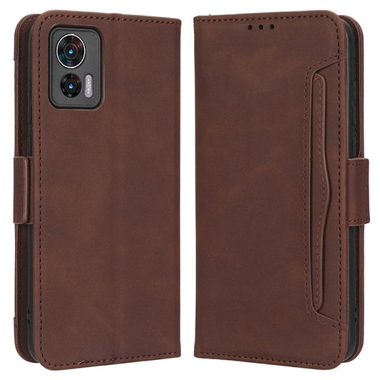 For Motorola Edge 30 Neo 5G PU Leather Multiple Card Slots Cover Side Magnetic Clasp Phone Stand Wallet Case - Brown