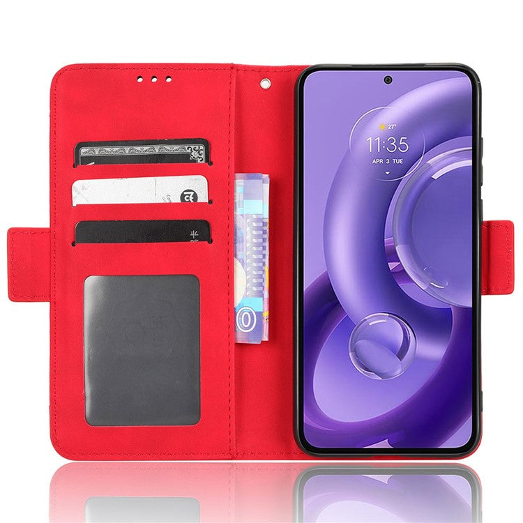 For Motorola Edge 30 Neo 5G PU Leather Multiple Card Slots Cover Side Magnetic Clasp Phone Stand Wallet Case - Red