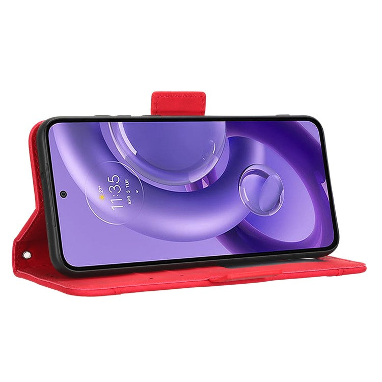 For Motorola Edge 30 Neo 5G PU Leather Multiple Card Slots Cover Side Magnetic Clasp Phone Stand Wallet Case - Red