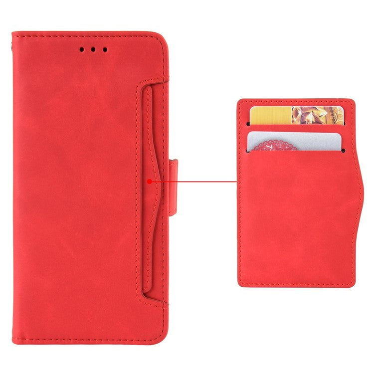 For Motorola Edge 30 Neo 5G PU Leather Multiple Card Slots Cover Side Magnetic Clasp Phone Stand Wallet Case - Red