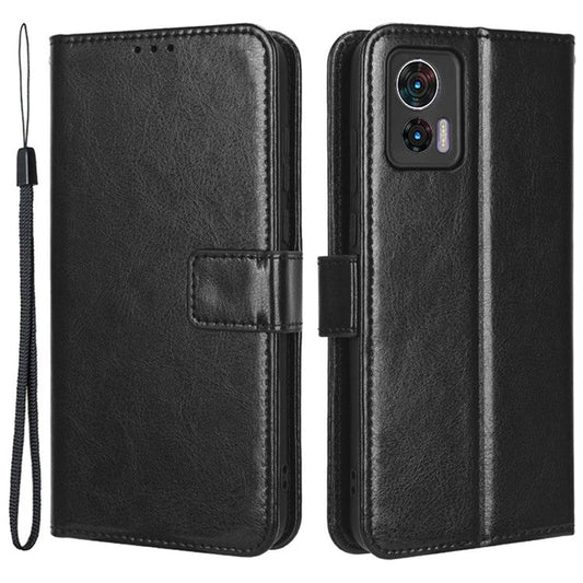For Motorola Edge 30 Neo 5G Crazy Horse Texture PU Leather Anti-drop Case Stand Wallet Phone Protective Cover - Black