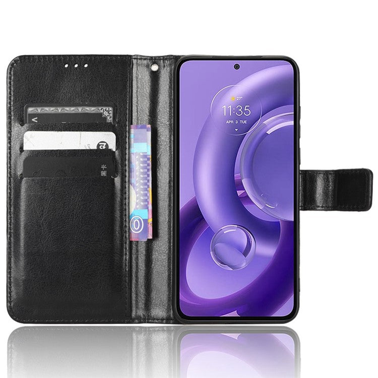 For Motorola Edge 30 Neo 5G Crazy Horse Texture PU Leather Anti-drop Case Stand Wallet Phone Protective Cover - Black