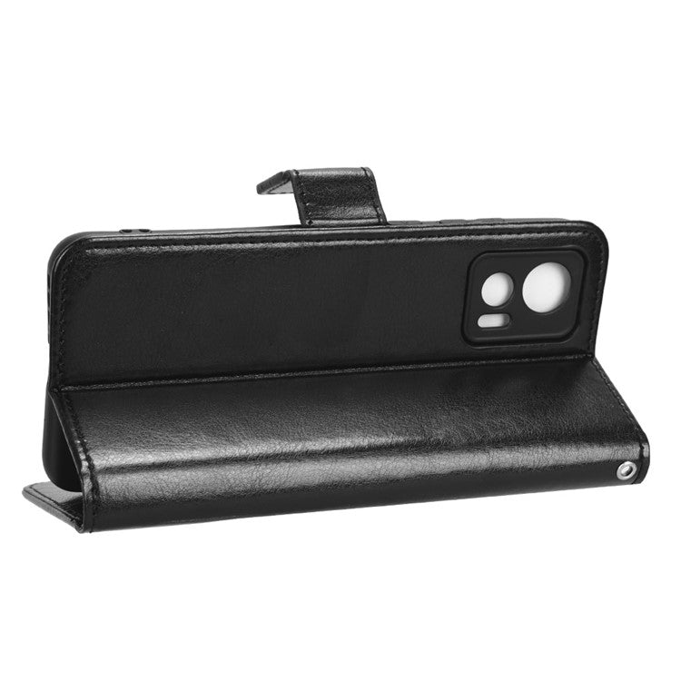 For Motorola Edge 30 Neo 5G Crazy Horse Texture PU Leather Anti-drop Case Stand Wallet Phone Protective Cover - Black