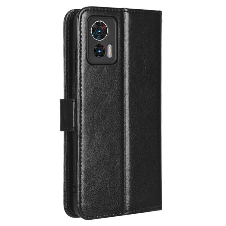 For Motorola Edge 30 Neo 5G Crazy Horse Texture PU Leather Anti-drop Case Stand Wallet Phone Protective Cover - Black