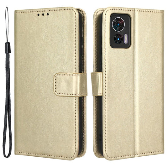 For Motorola Edge 30 Neo 5G Crazy Horse Texture PU Leather Anti-drop Case Stand Wallet Phone Protective Cover - Gold