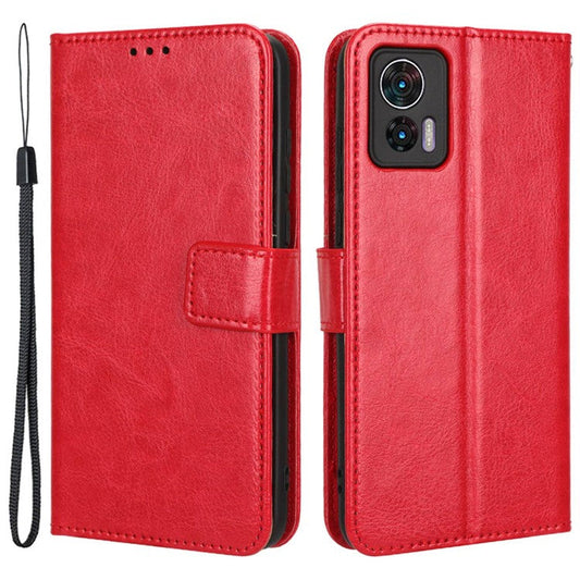 For Motorola Edge 30 Neo 5G Crazy Horse Texture PU Leather Anti-drop Case Stand Wallet Phone Protective Cover - Red