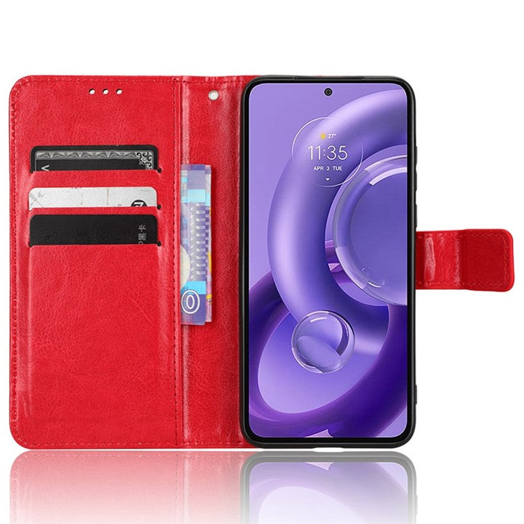 For Motorola Edge 30 Neo 5G Crazy Horse Texture PU Leather Anti-drop Case Stand Wallet Phone Protective Cover - Red