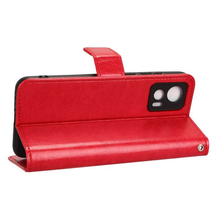 For Motorola Edge 30 Neo 5G Crazy Horse Texture PU Leather Anti-drop Case Stand Wallet Phone Protective Cover - Red