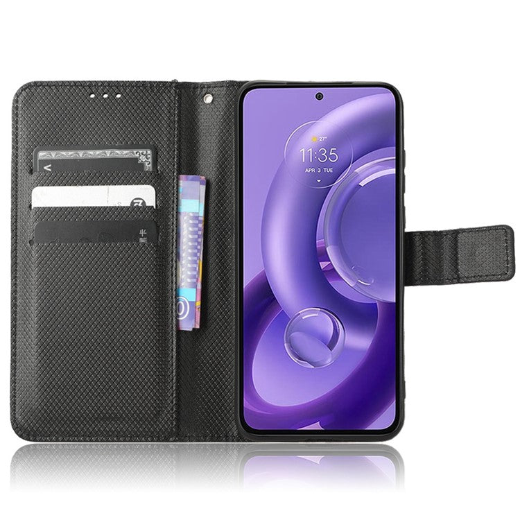 For Motorola Edge 30 Neo 5G / Edge 30 Lite 5G Diamond Texture Book Style Phone Wallet Cover PU Leather Stand Case - Black