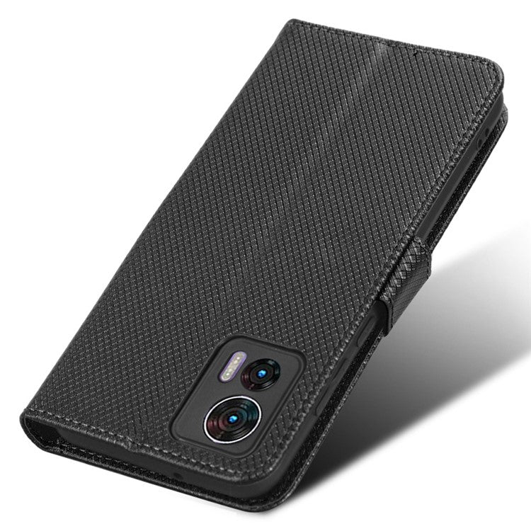 For Motorola Edge 30 Neo 5G / Edge 30 Lite 5G Diamond Texture Book Style Phone Wallet Cover PU Leather Stand Case - Black