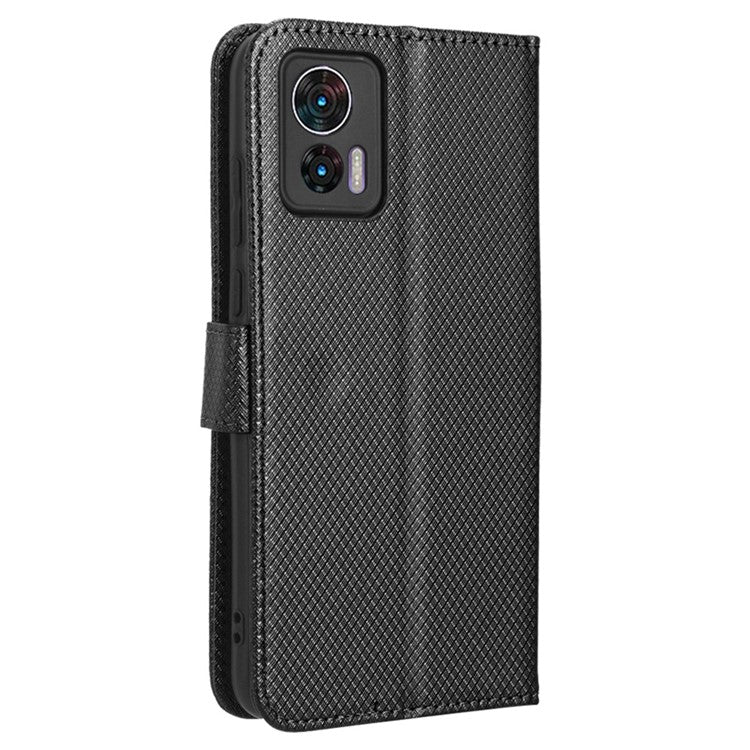 For Motorola Edge 30 Neo 5G / Edge 30 Lite 5G Diamond Texture Book Style Phone Wallet Cover PU Leather Stand Case - Black