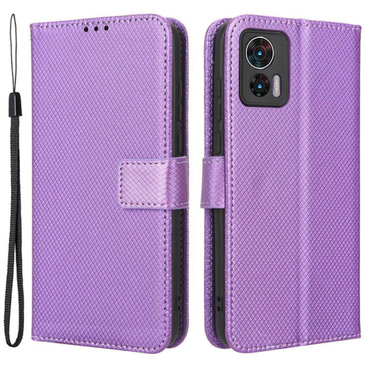 For Motorola Edge 30 Neo 5G / Edge 30 Lite 5G Diamond Texture Book Style Phone Wallet Cover PU Leather Stand Case - Purple
