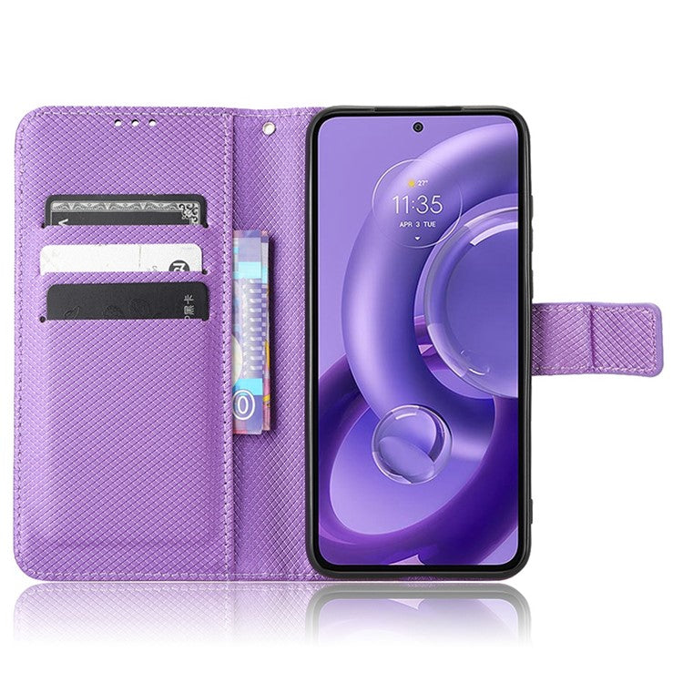 For Motorola Edge 30 Neo 5G / Edge 30 Lite 5G Diamond Texture Book Style Phone Wallet Cover PU Leather Stand Case - Purple