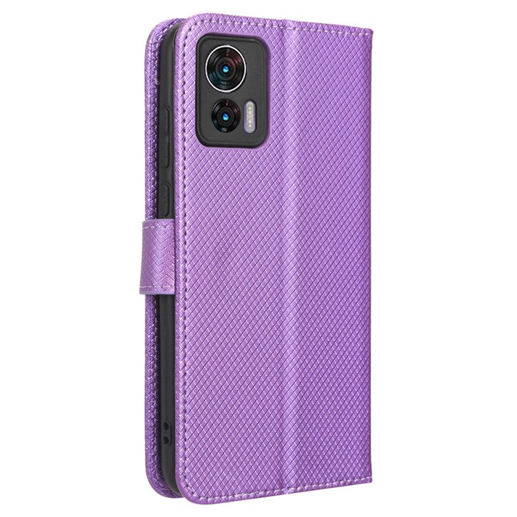 For Motorola Edge 30 Neo 5G / Edge 30 Lite 5G Diamond Texture Book Style Phone Wallet Cover PU Leather Stand Case - Purple