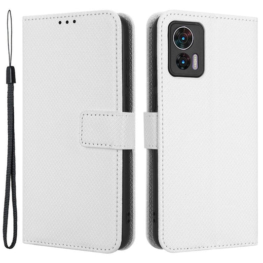 For Motorola Edge 30 Neo 5G / Edge 30 Lite 5G Diamond Texture Book Style Phone Wallet Cover PU Leather Stand Case - White