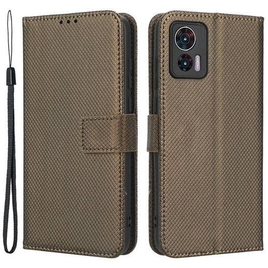 For Motorola Edge 30 Neo 5G / Edge 30 Lite 5G Diamond Texture Book Style Phone Wallet Cover PU Leather Stand Case - Brown