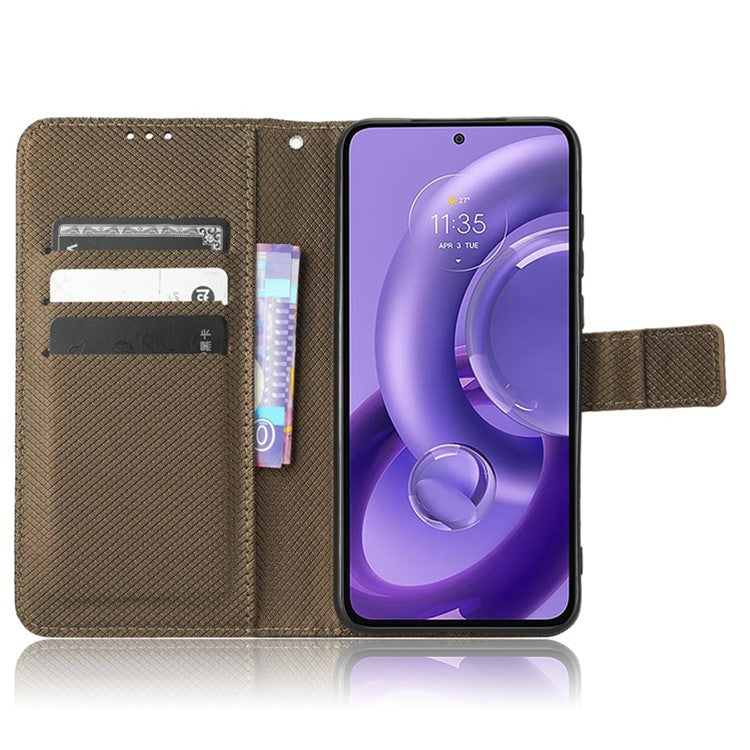 For Motorola Edge 30 Neo 5G / Edge 30 Lite 5G Diamond Texture Book Style Phone Wallet Cover PU Leather Stand Case - Brown
