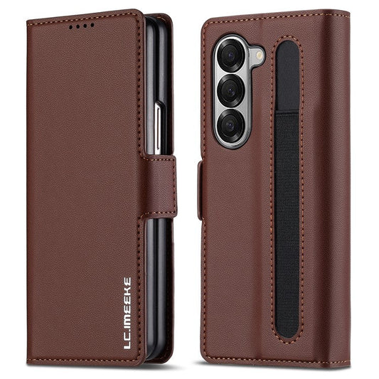 LC.IMEEKE L1 For Samsung Galaxy Z Fold6 5G Stand Case Texture PU Leather Wallet Phone Cover - Brown