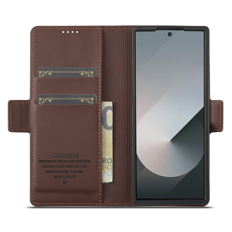 LC.IMEEKE L1 For Samsung Galaxy Z Fold6 5G Stand Case Texture PU Leather Wallet Phone Cover - Brown