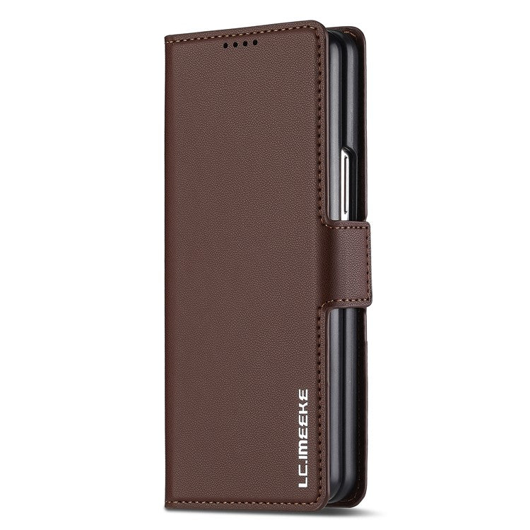 LC.IMEEKE L1 For Samsung Galaxy Z Fold6 5G Stand Case Texture PU Leather Wallet Phone Cover - Brown