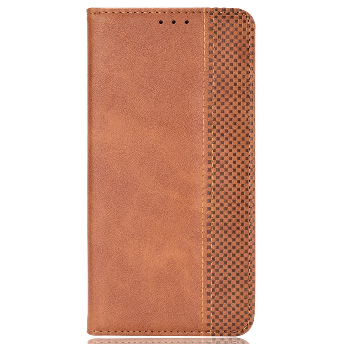 For vivo Y16 4G / Y02s 4G / Y35 5G / Y35m 5G / Y53t 5G / Y56 5G / iQOO Z7i / T2x (India) 5G Magnetic Auto-Closing PU Leather Drop-proof Case Imprint Pattern Vintage Phone Wallet Stand Cover - Brown