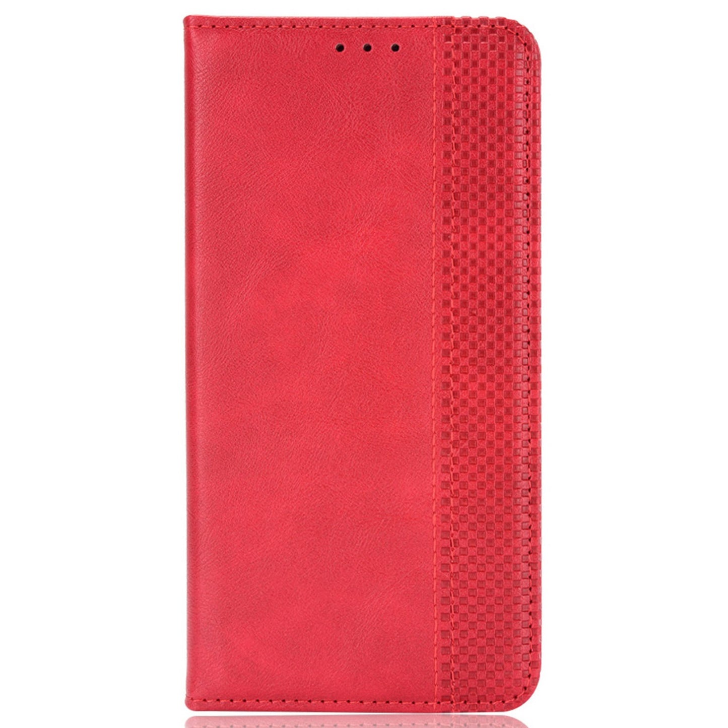 For vivo Y16 4G / Y02s 4G / Y35 5G / Y35m 5G / Y53t 5G / Y56 5G / iQOO Z7i / T2x (India) 5G Magnetic Auto-Closing PU Leather Drop-proof Case Imprint Pattern Vintage Phone Wallet Stand Cover - Red