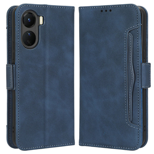 For vivo Y16 4G / Y02s 4G / Y35 5G / Y35m 5G / Y53t 5G / Y56 5G / iQOO Z7i / T2x (India) 5G Multiple Card Slots PU Leather Wallet Stand Cover Dual Magnetic Clasp Phone Shockproof Case - Blue