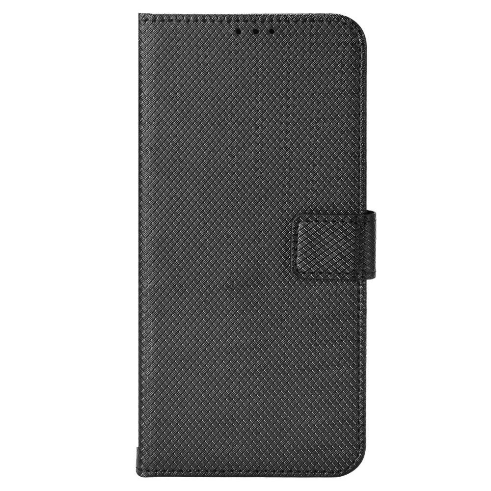 For vivo Y16 4G / Y02s 4G / Y35 5G / Y35m 5G / Y53t 5G / Y56 5G / iQOO Z7i / T2x (India) 5G Diamond Texture Phone Wallet Cover Folio Flip PU Leather+TPU Foldable Stand Case - Black