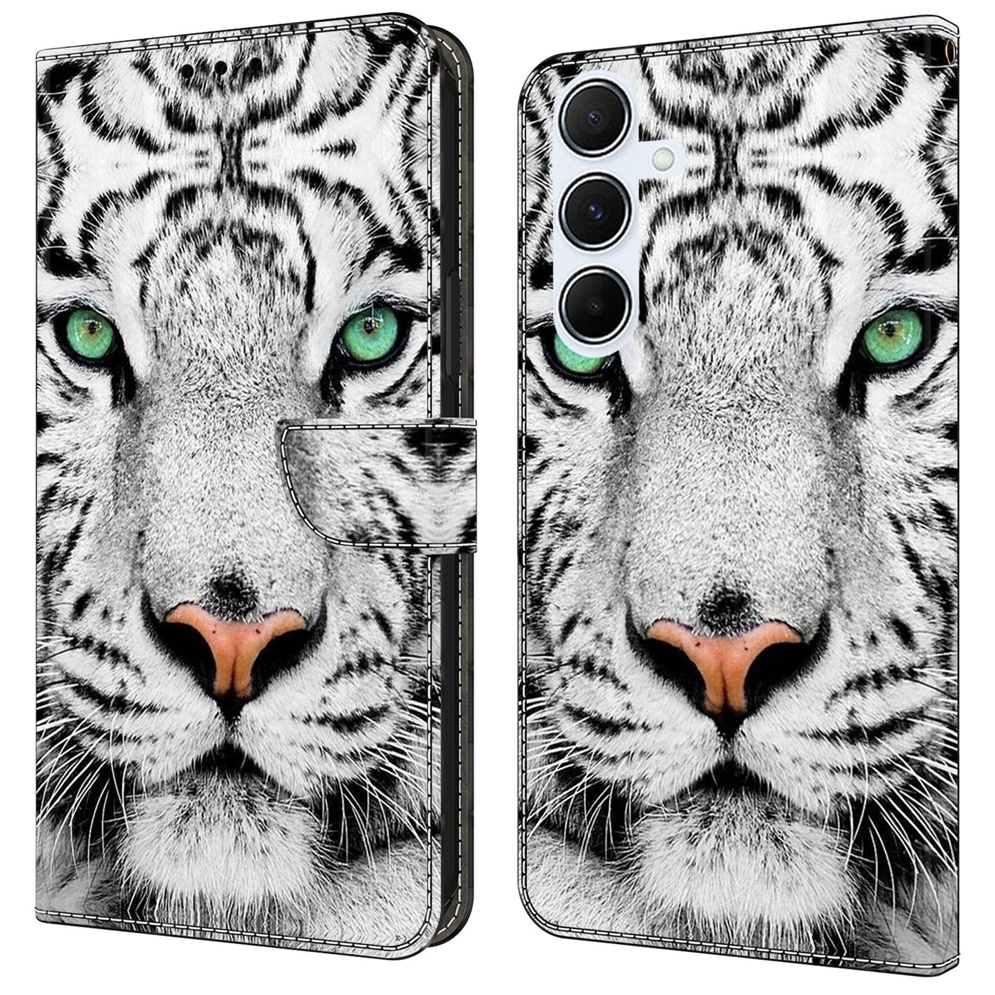 For Samsung Galaxy A16 5G / A16 4G Case Pattern Printed Protective Cover TPU+PU Leather Flip Phone Case - Tiger Face