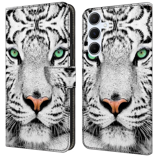 For Samsung Galaxy A16 5G / A16 4G Case Pattern Printed Protective Cover TPU+PU Leather Flip Phone Case - Tiger Face